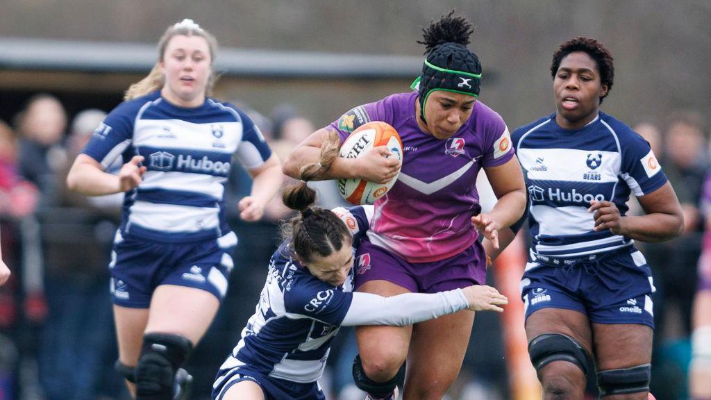 A Bristol Bears player makes a tackle during their game against Loughborough 