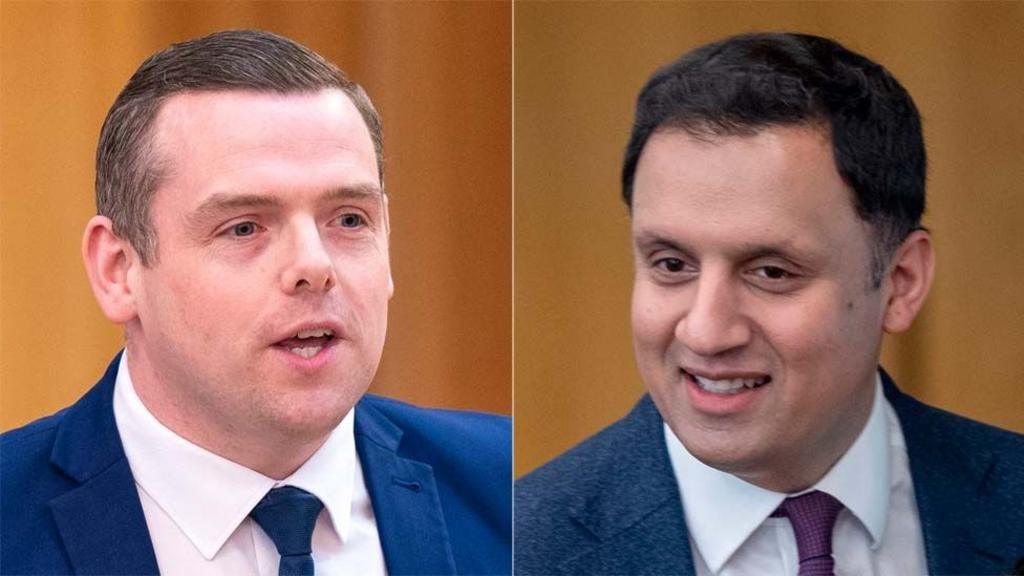 Composite image showing Douglas Ross on the left and Anas Sarwar on the right