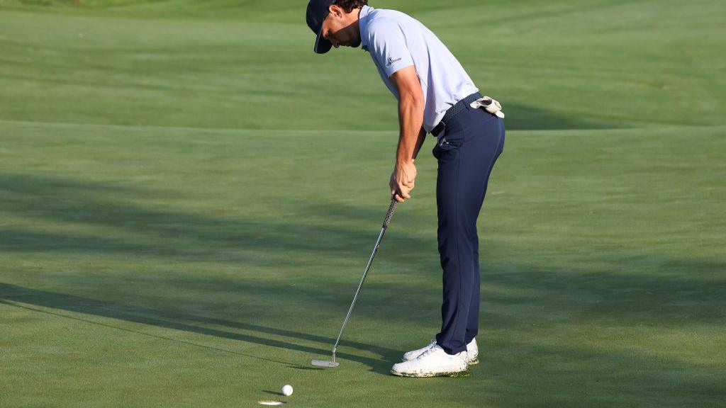 Marco Penge holing a putt on the 10th hole during round one of the Genesis Championship in South Korea