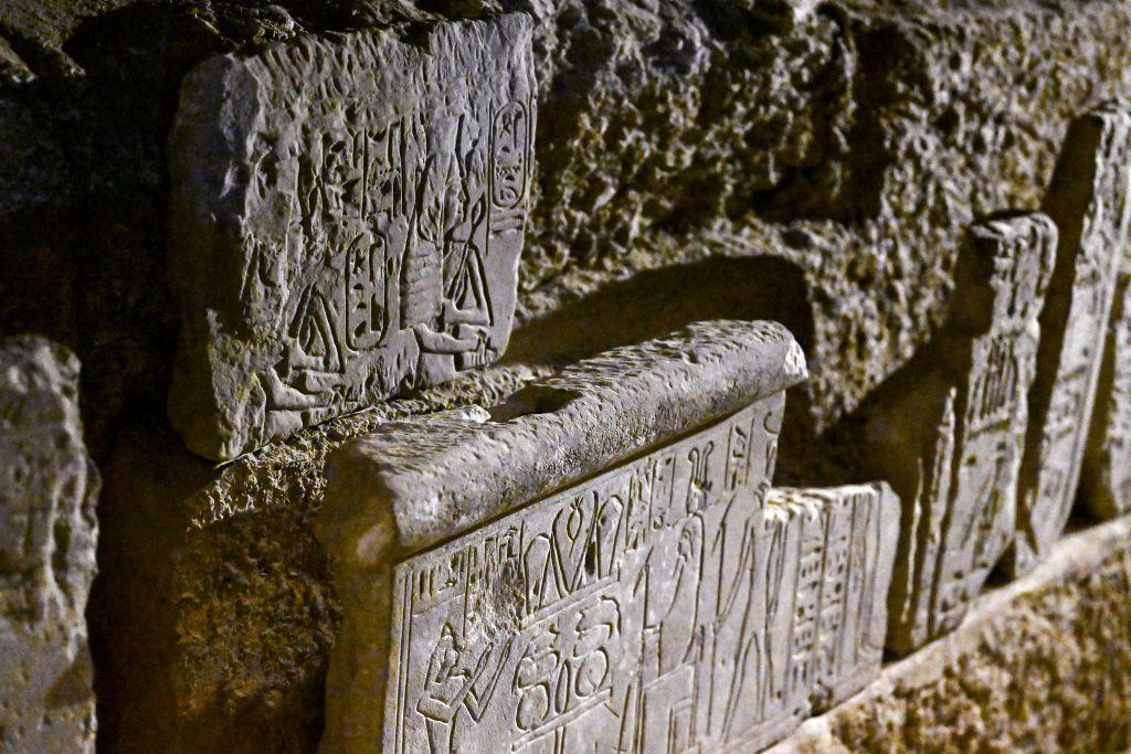 A picture shows a newly-unearthed carved relief during a media event to announce new discoveries by an Egyptian archaeological mission at Queen Hatshepsut's Valley Temple in Deir El-Bahari on the Nile's west bank in Luxor - Wednesday 8 January 2025. 