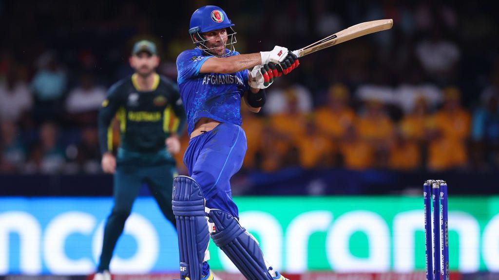 Afghanistan's Rahmanullah Gurbaz bats against Australia in the 2024 T20 World Cup