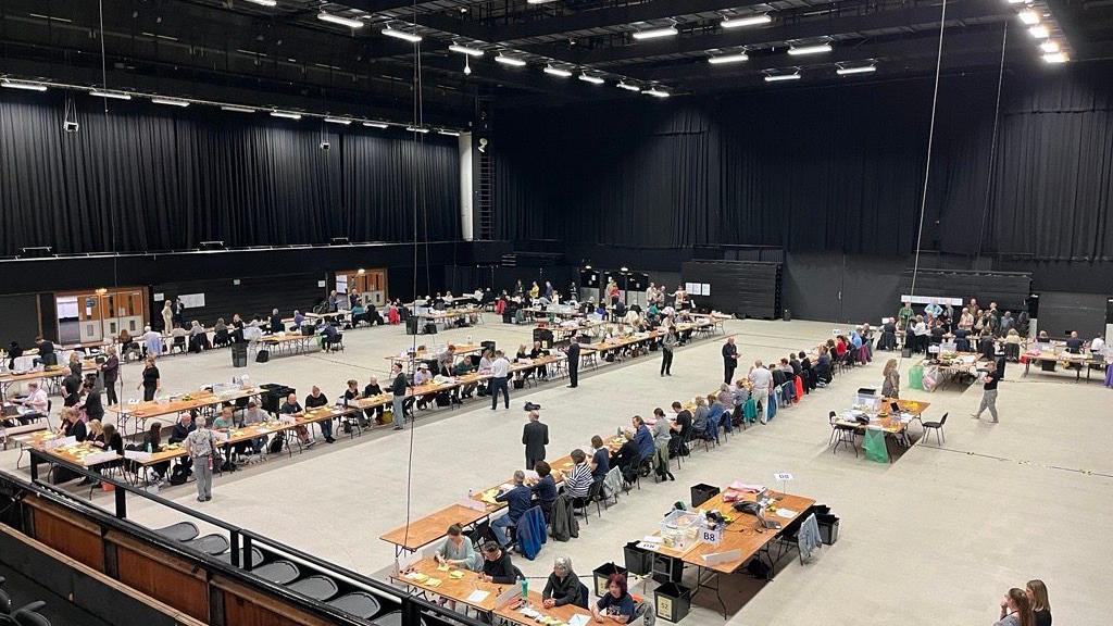 Votes being counted at the Brighton Centre