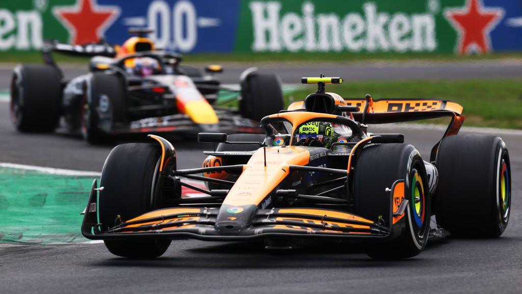 Lando Norris' McLaren leads Max Verstappen's Red Bull at the Italian Grand Prix