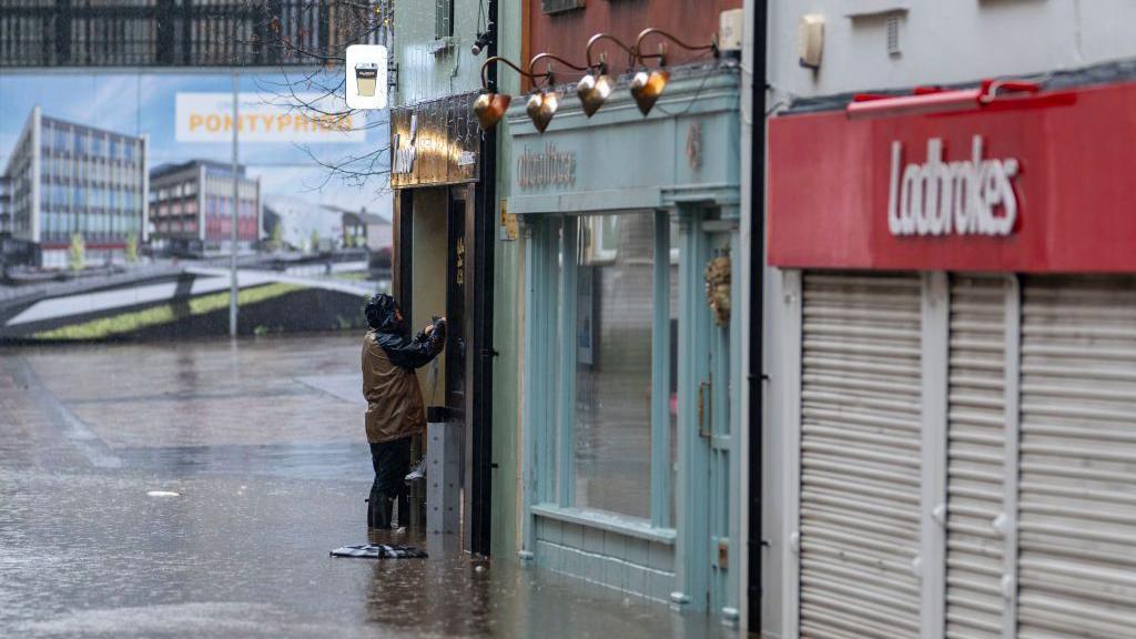 Flooding on Mill Street in Pontypridd