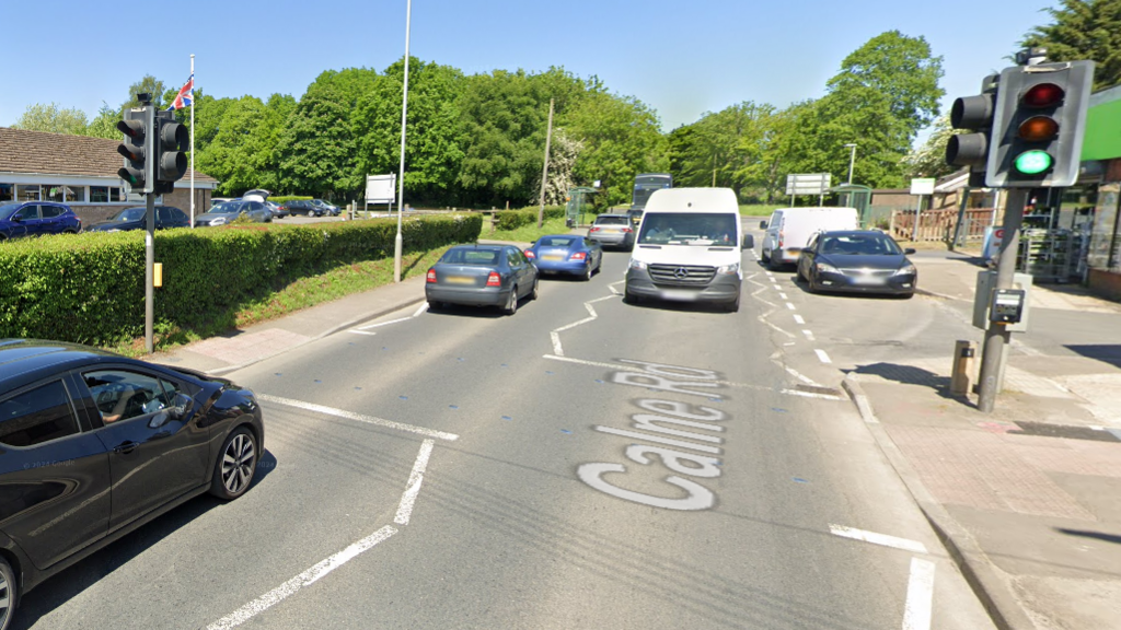 Pedestrian crossing on the A3102 in Lyneham, Wiltshire