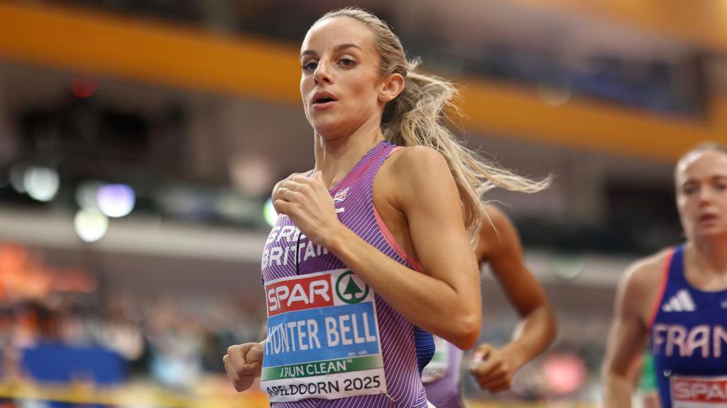 Georgia Hunter Bell running at the European Athletics Indoor Championships in the Netherlands