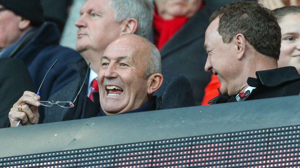 Tony Pulis watches Middlesbrough beat Bolton on Boxing Day 2017 alongside the club's owner and chairman Steve Gibson.