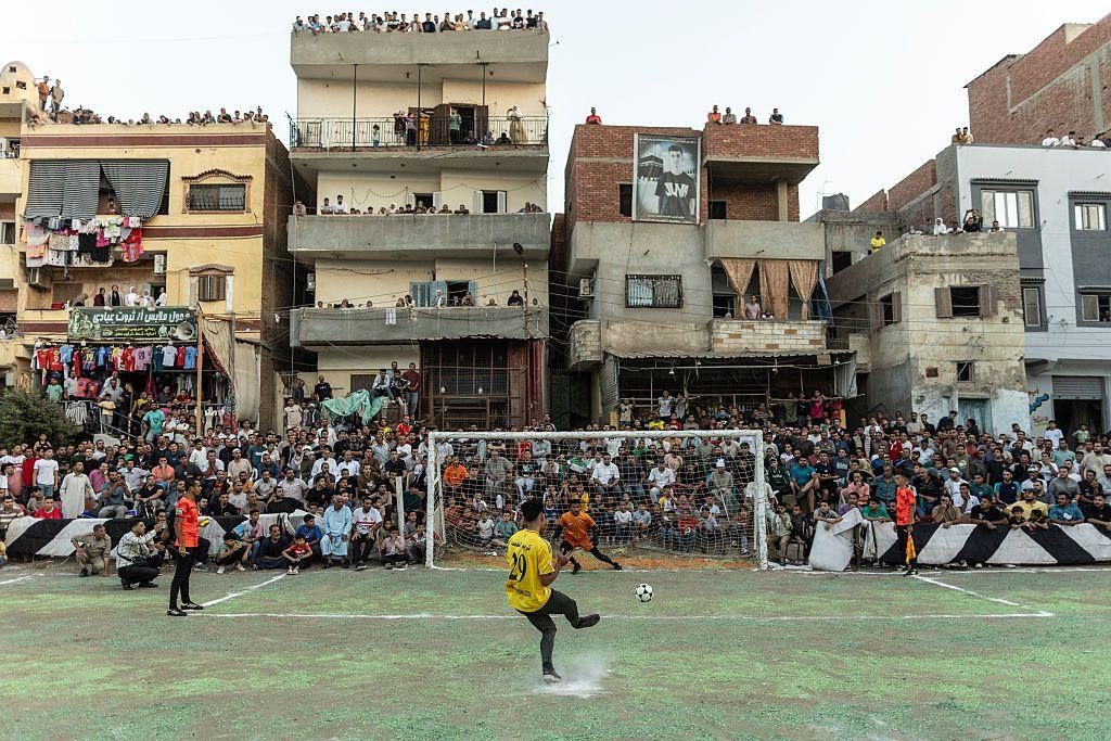 A penalty is taken during the Al-Qudah tournament between Al-Numan and Al-Ghaba in Egypt