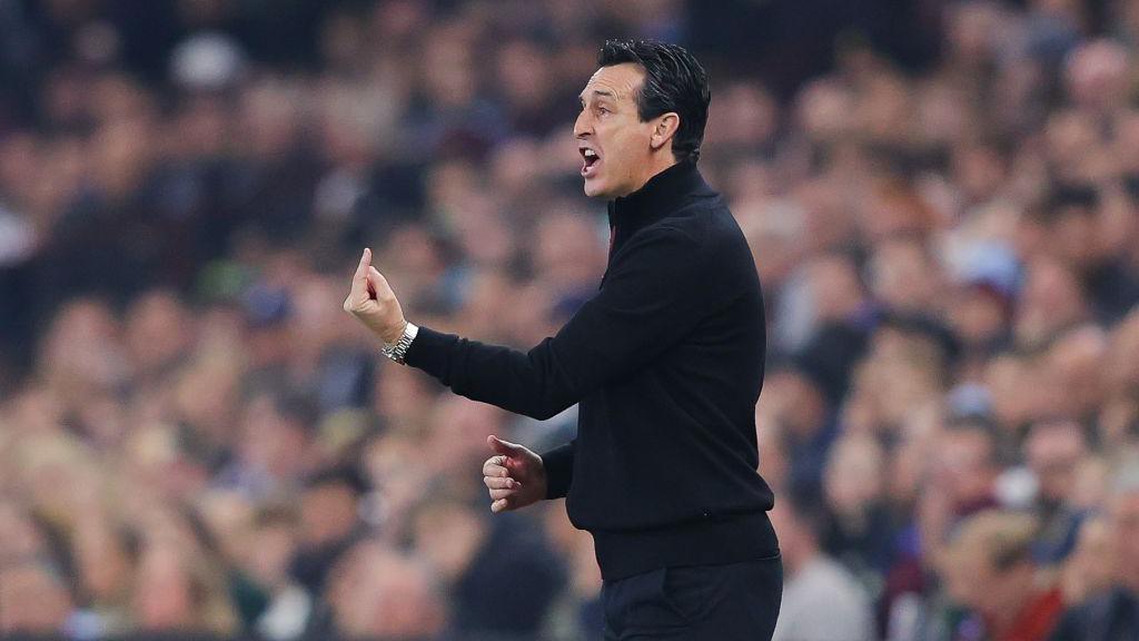 Aston Villa manager Unai Emery issuing instructions from the touchline during a match.