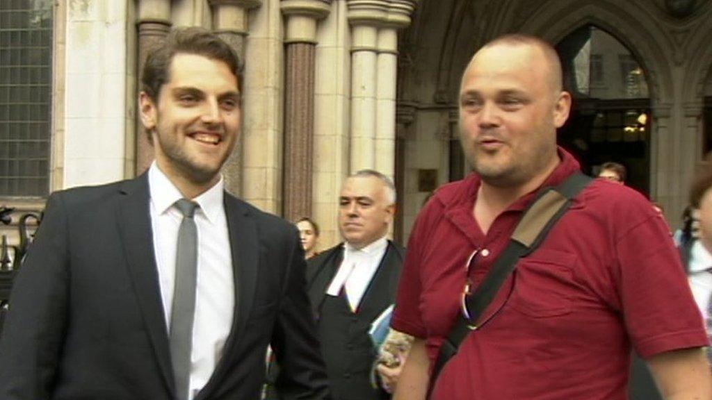 Paul Chambers and Al Murray outside the High Court