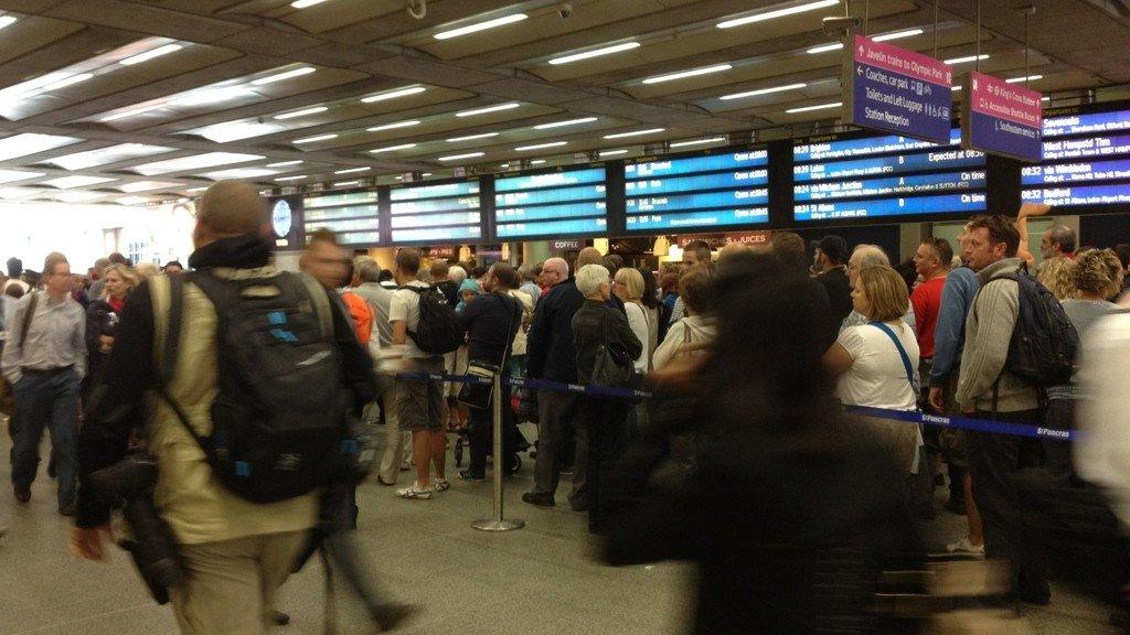 The queue for the Javelin train service at St Pancras.