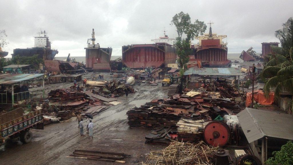 Ships being dismantled in a yard