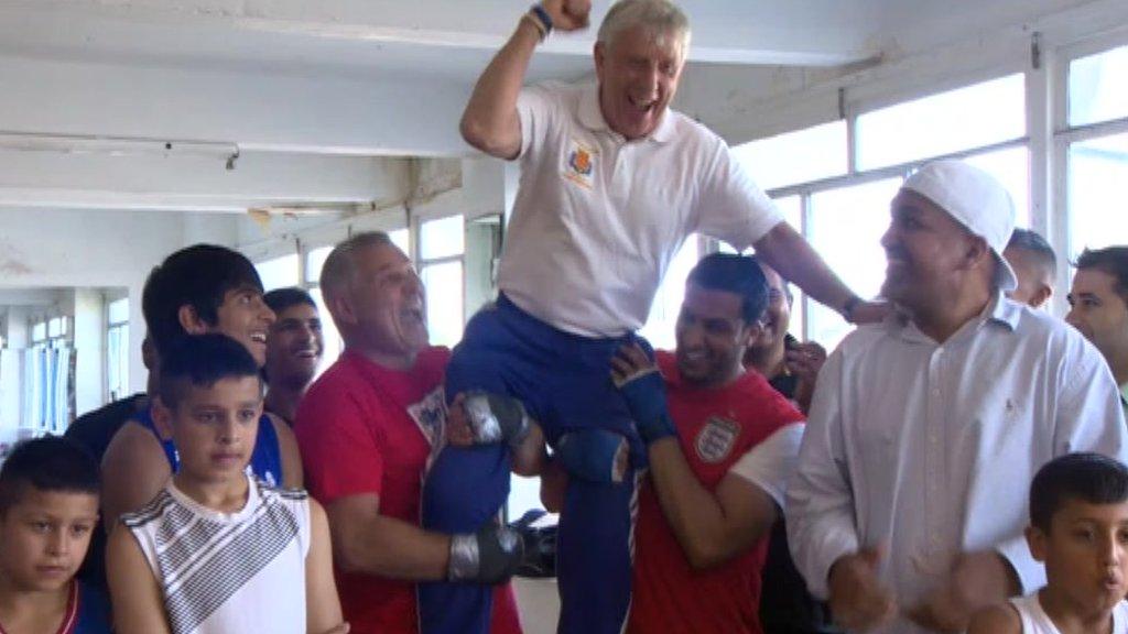 Alwyn Belcher celebrates Nicola Adams's win