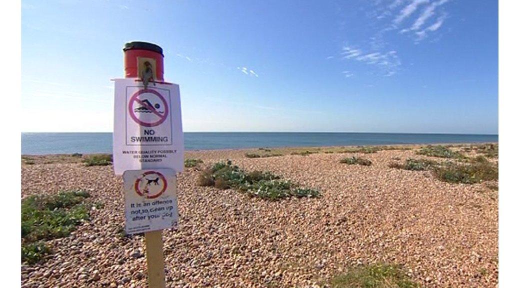 Warning signs at Shoreham beach