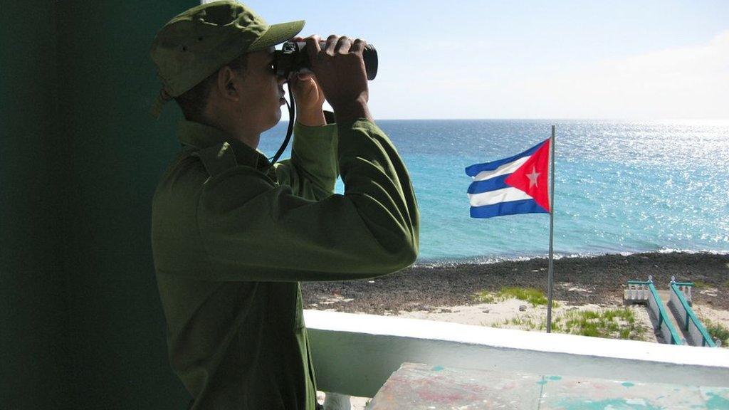 A border guard keeps watch in Camaguey Province, Cuba