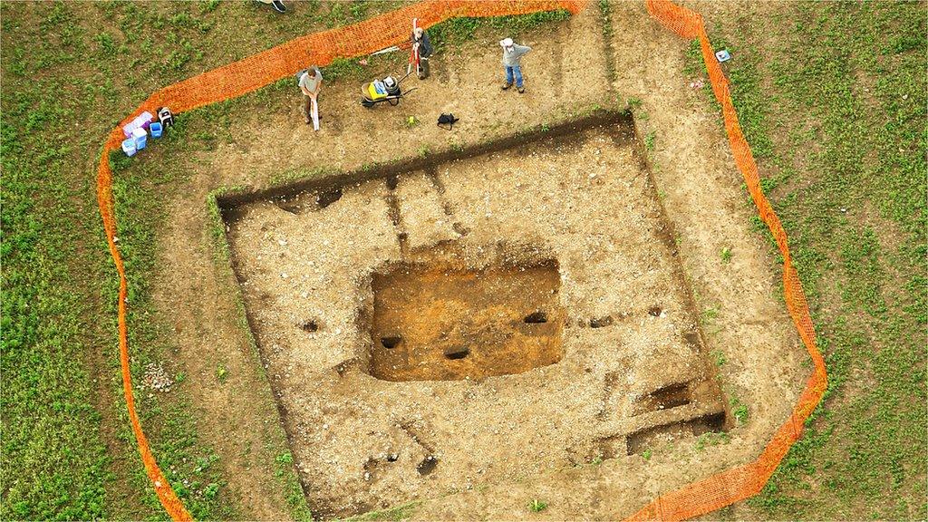 Aerial view of excavations