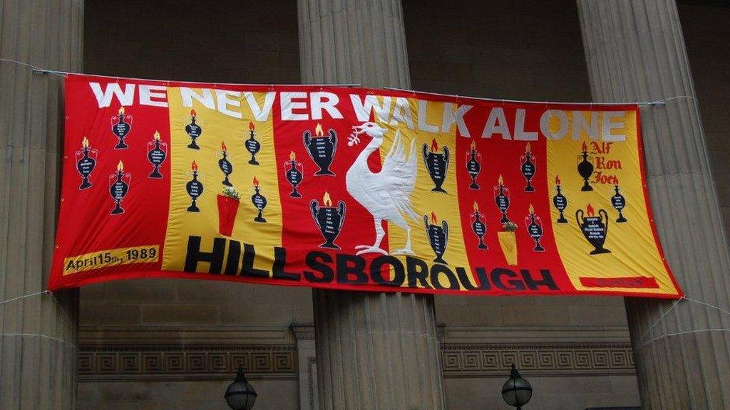 Hillsborough banner at St George's Hall