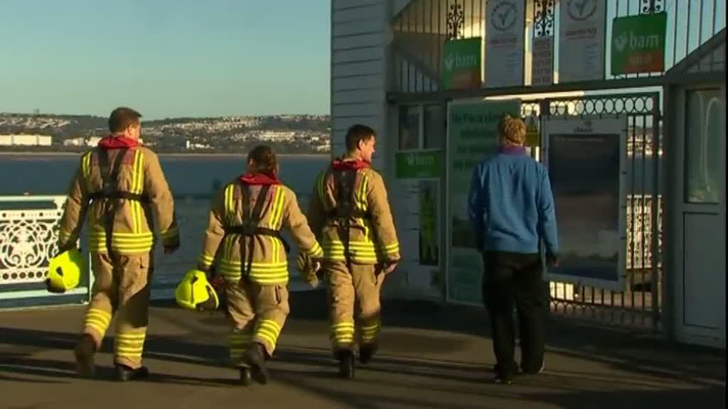 Fire crews arrive at Mumbles pier