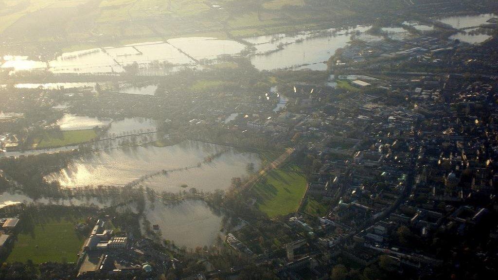 Aerial shot of flooded fields in Oxfordshire PHOTO: James Holley