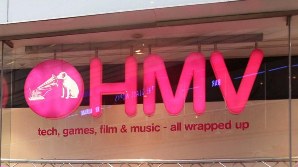 The HMV logo above a store