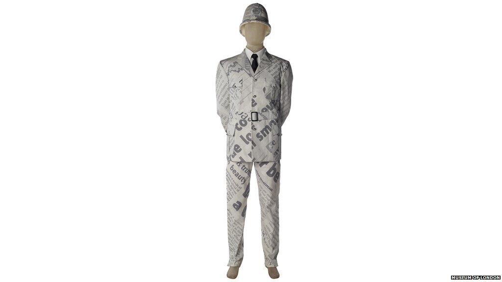 Policeman's uniform made using newspaper cuttings