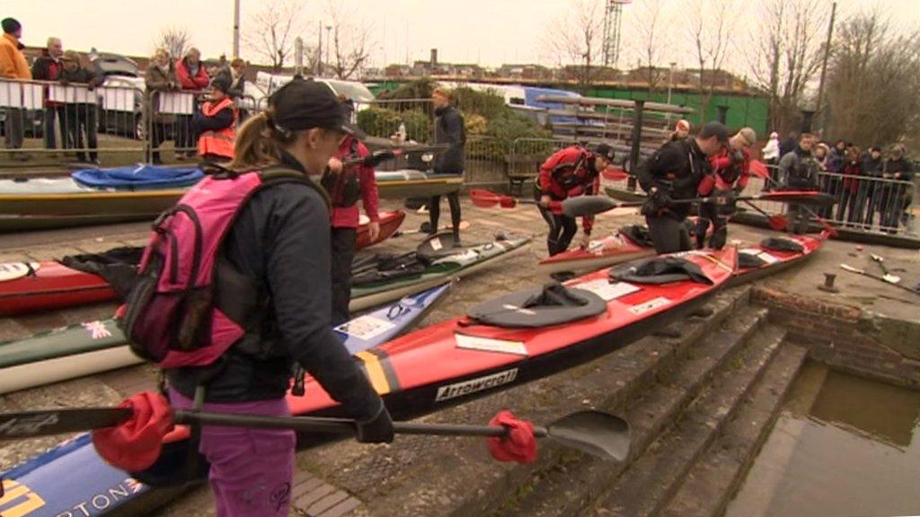 Competitors prepare for the race on Saturday morning