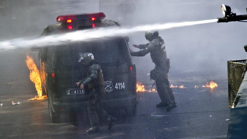 Riot police in Santiago