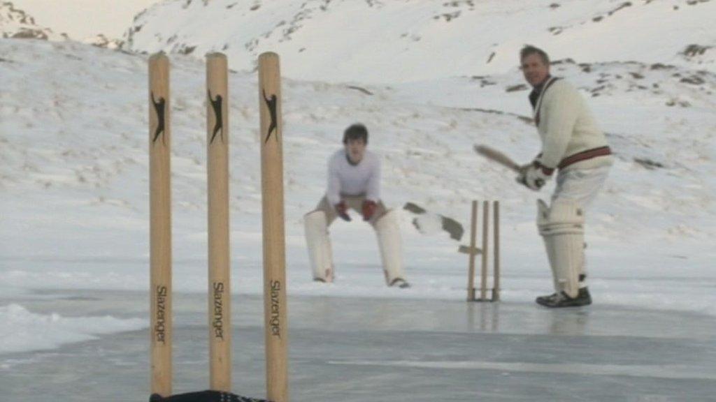 Cricket game in snow