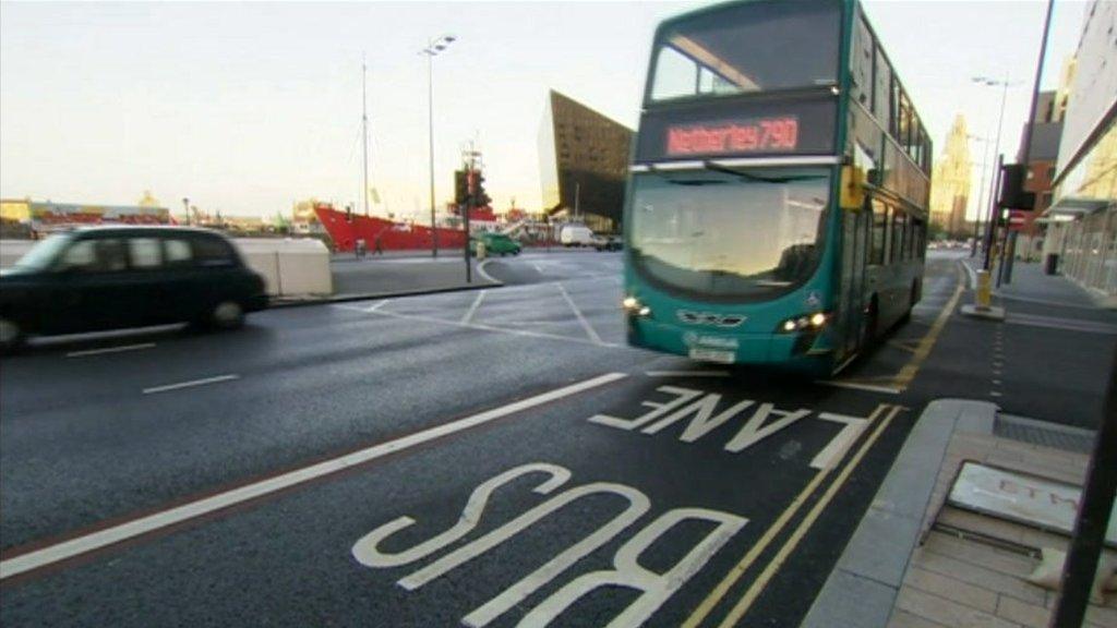 Bus on bus lane in Liverpool