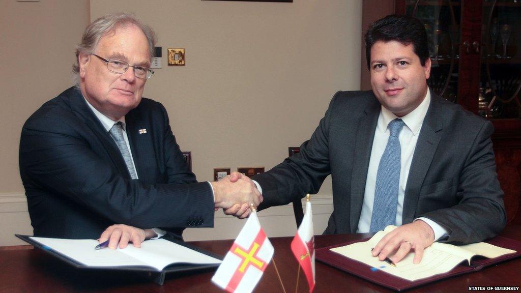 Deputy Peter Harwood, Chief Minister of Guernsey and Hon Fabian Picardo, Chief Minister of Gibraltar