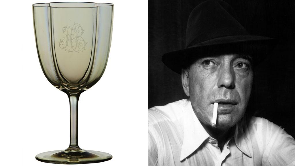 Humphrey Bogart and one of his personalised glasses