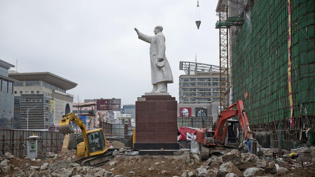 Mao statue surrounded by construction work at Baotou City, Inner Mongolia, 2010