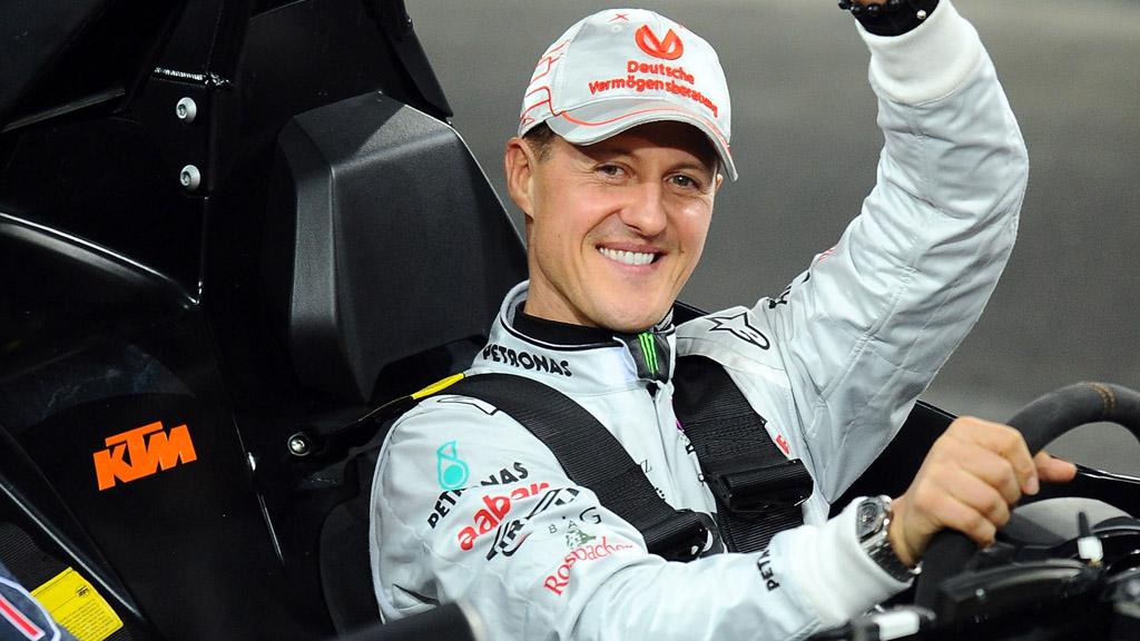 Michael Schumacher of team Germany enters the arena during day one of the race of champions event at the Esprit Arena on December 3, 2011 in Duesseldorf, Germany. (Photo by Dennis Grombkowski/Bongarts/Getty Images)