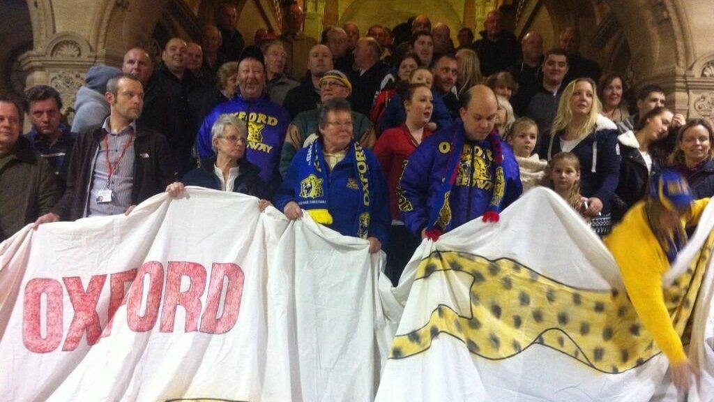 Campaigners at the Oxford Stadium meeting