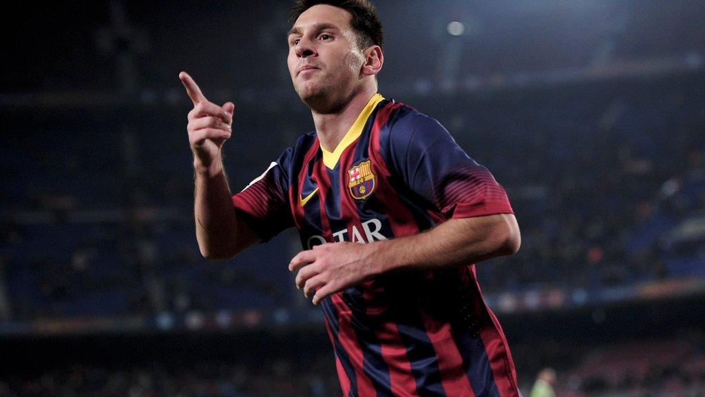 Lionel Messi celebrates a goal on his return from injury