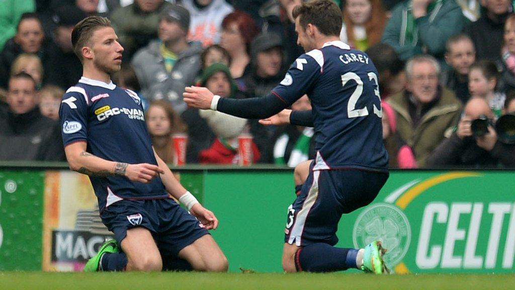 Melvin de Leeuw and Graham Carey celebrate Ross County's opener at Celtic Park