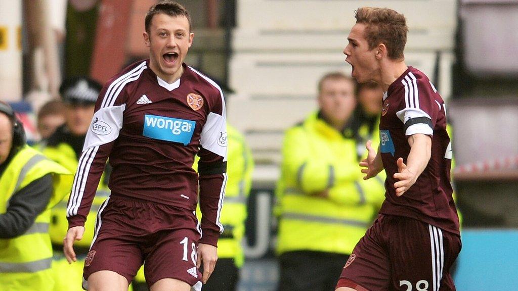 Hearts players Dale Carrick and Sam Nicholson celebrate