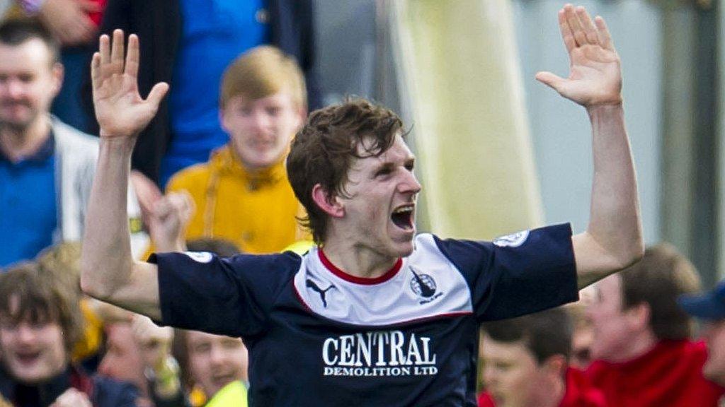 Blair Alston celebrates after scoring for Falkirk against Queen of the South