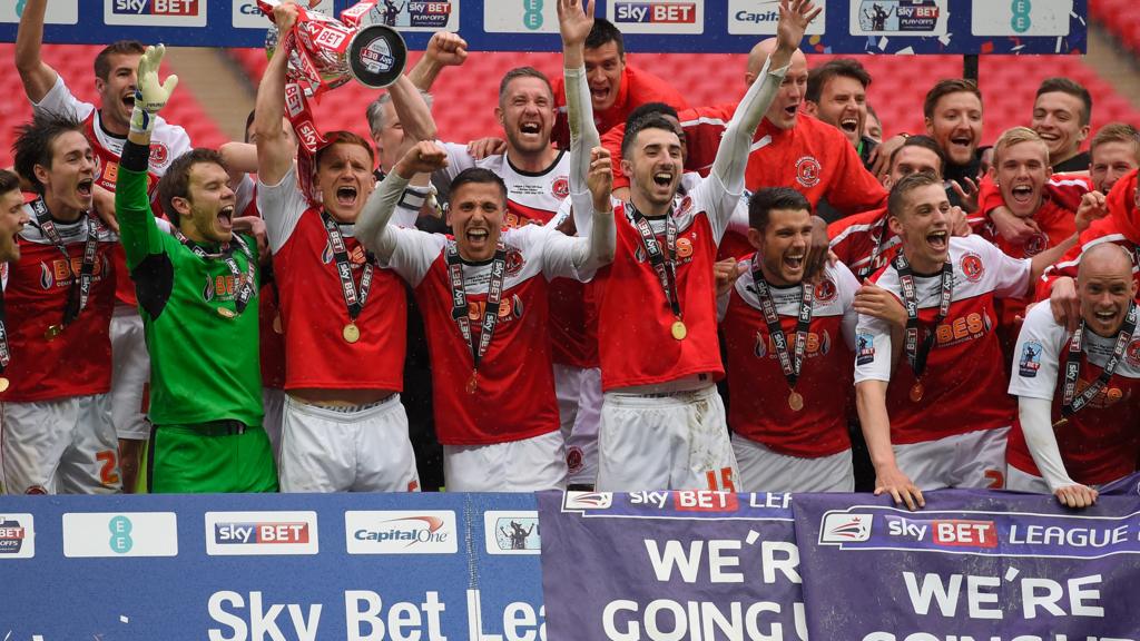 Fleetwood celebrate winning promotion at Wembley