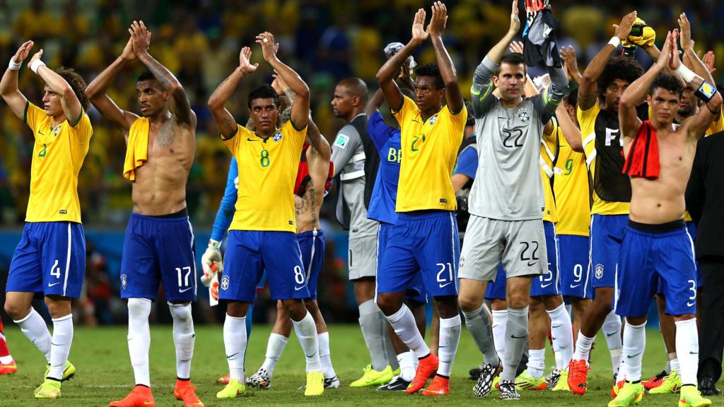 Brazil players acknowledge the fans