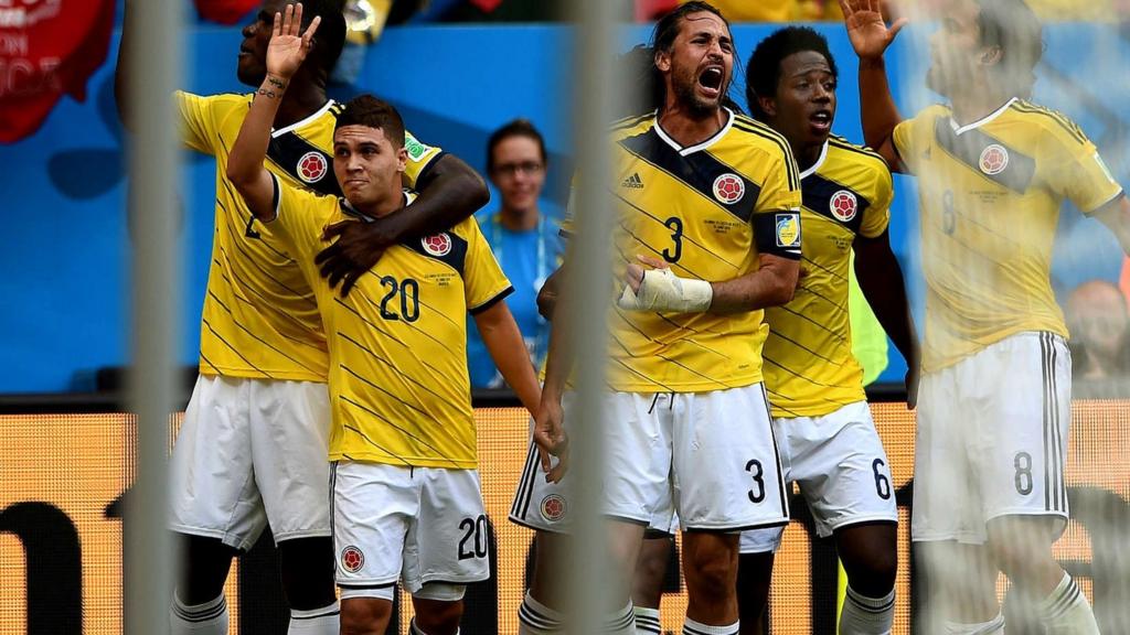 Colombia celebrate their win over Ivory Coast