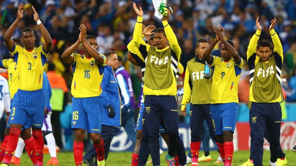 Ecuador acknowledge the fans at full time