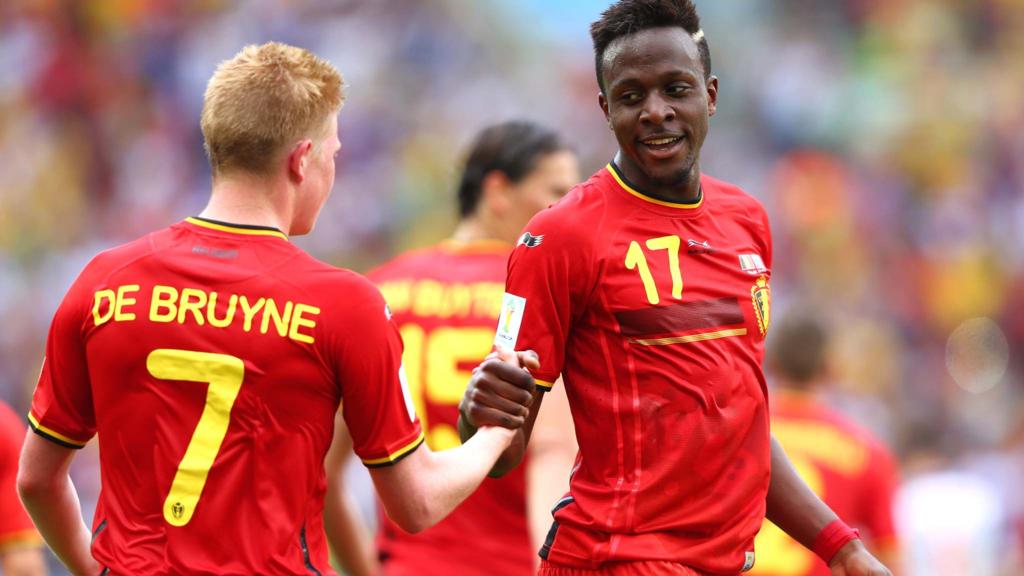 Divock Origi of Belgium celebrates scoring his team's first goal