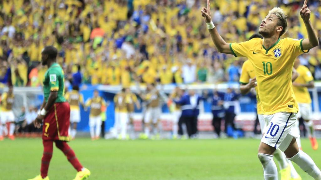 Neymar celebrates for Brazil