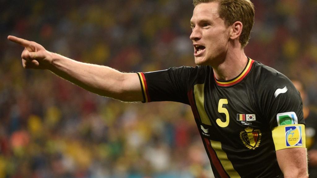 Jan Vertonghen of Belgium celebrates after scoring his side's first goal against South Korea