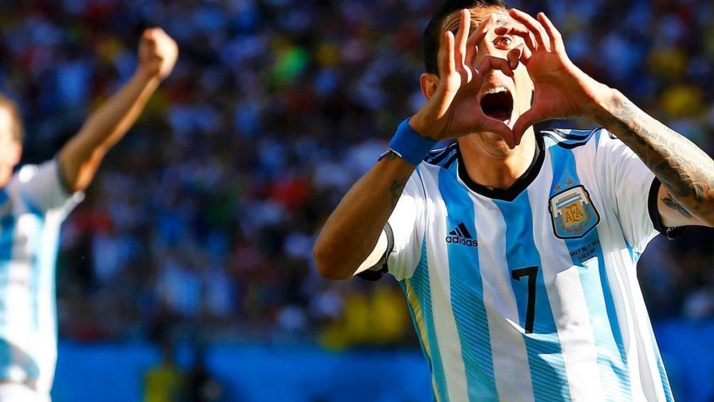 Angel Di Maria celebrates after scoring against Switzerland