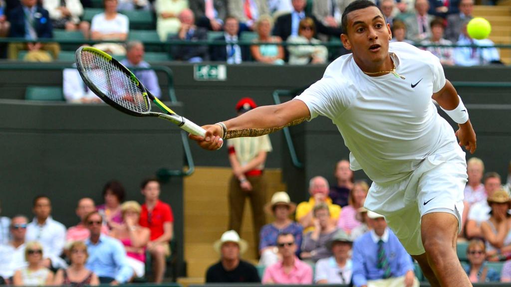 Australia's Nick Kyrgios returns