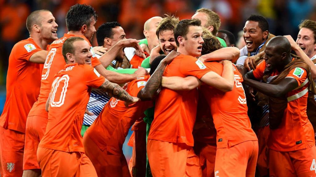 Netherlands celebrate their win over Costa Rica