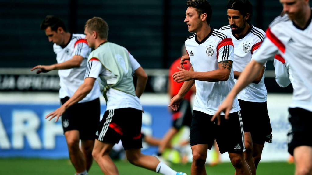 Germany midfielder Mesut Ozil in training ahead of the World Cup final