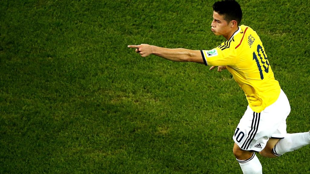 Colombia"s James Rodriguez celebrates after scoring